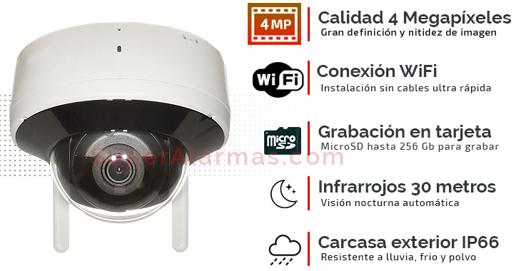 Cámara ip wifi de 4 megapíxeles con grabación y visión nocturna de 30 metros