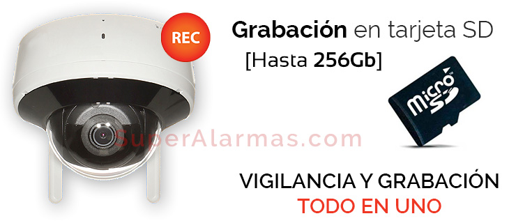 Cámara domo IP Wifi 4 megapixeles con grabación en tarjeta microSD interna hasta 256 Gb