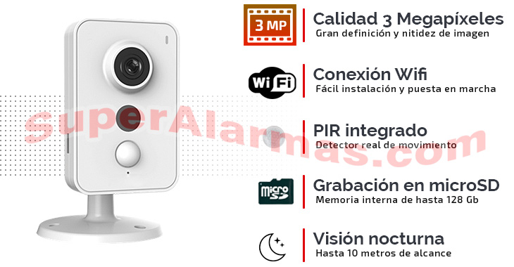 Cámara IP Cube con Internet Wifi, detector real de movimiento, grabación en tarjeta microSD y audio