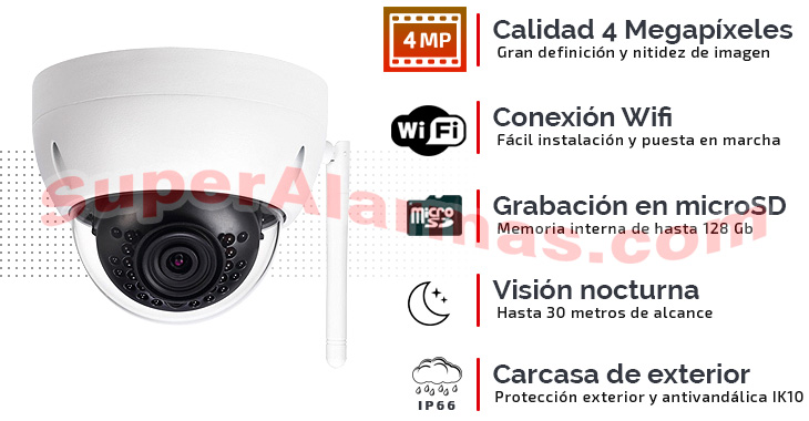 Cámara IP Wifi de alta calidad con grabación, infrarrojos y carcasa IP66