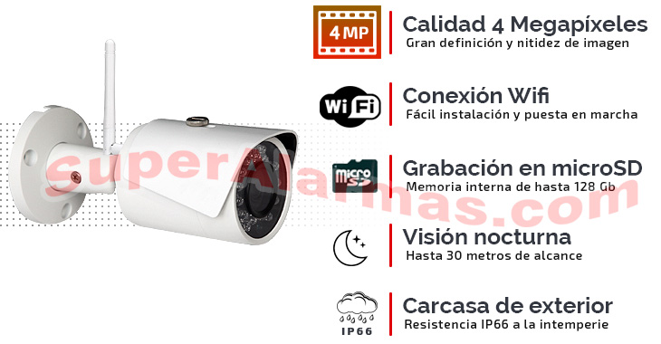 Cámaras IP Wifi bullet calidad 4 Megapíxeles con grabación e infrarrojos.
