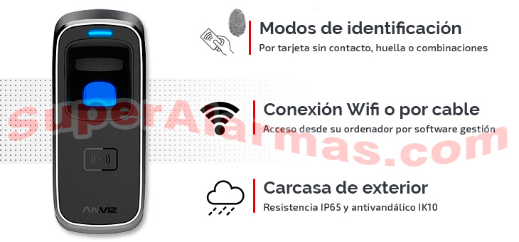 Control de acceso Wifi con lector de huella y tarjetas sin contacto.