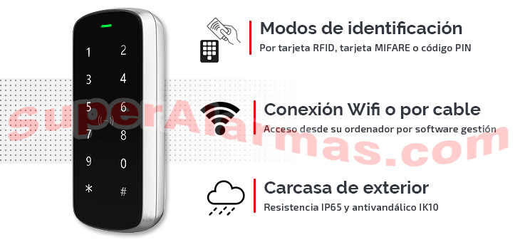 Control de acceso para exterior con código y lectura de tarjetas sin contacto