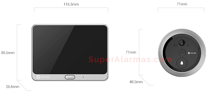 Dimensiones del monitor interior y de la mirilla de exterior